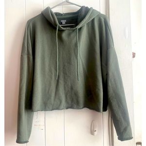 Aerie Green Cropped Drop Sleeve Sweatshirt size Large